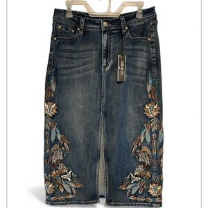Grace in LA Tribal Feather Embroidered Skirt XL